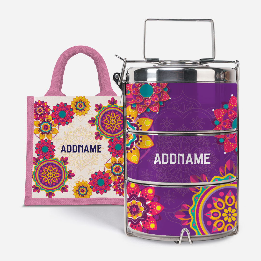 Pookal Series Premium Tiffin with Half Lining Lunch Bag - Puukom Light Pink