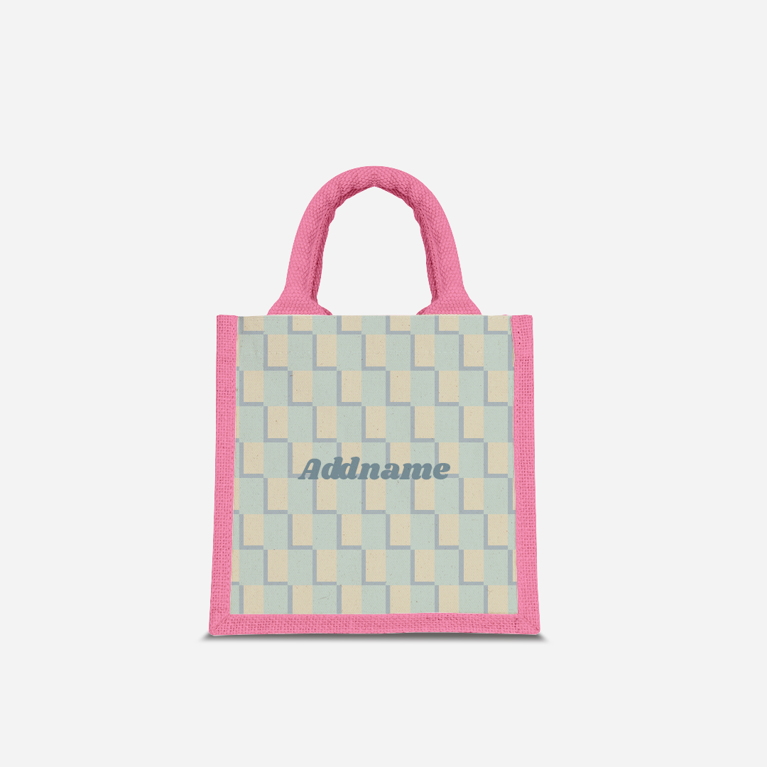 Checkered Series Half Lining Lunch Bag  - Blue Light Pink
