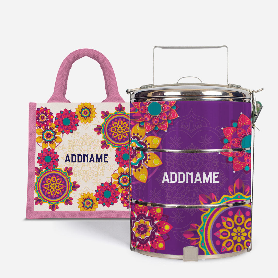 Pookal Series Standard Tiffin with Half Lining Lunch Bag - Puukom Light Pink