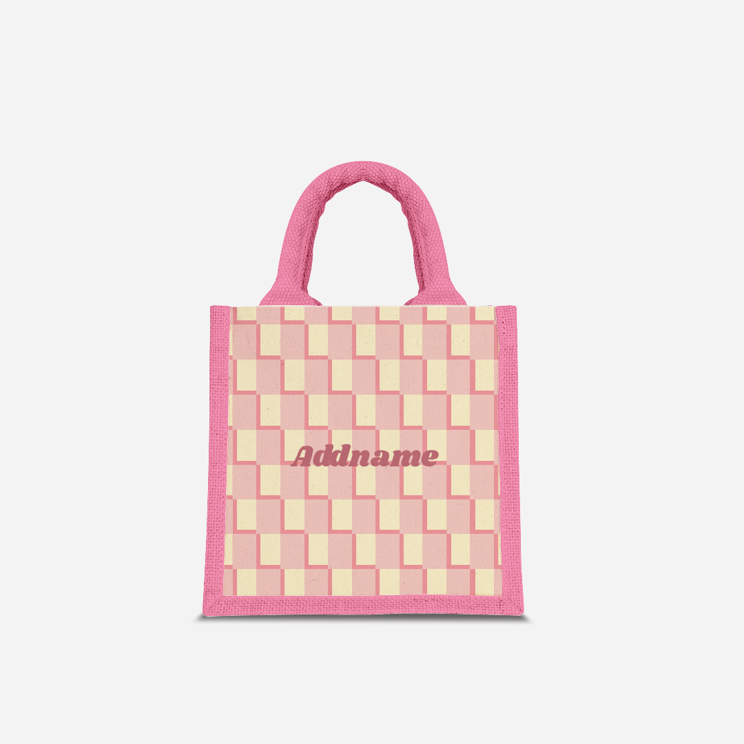 Checkered Series Half Lining Lunch Bag  - Pink Light Pink