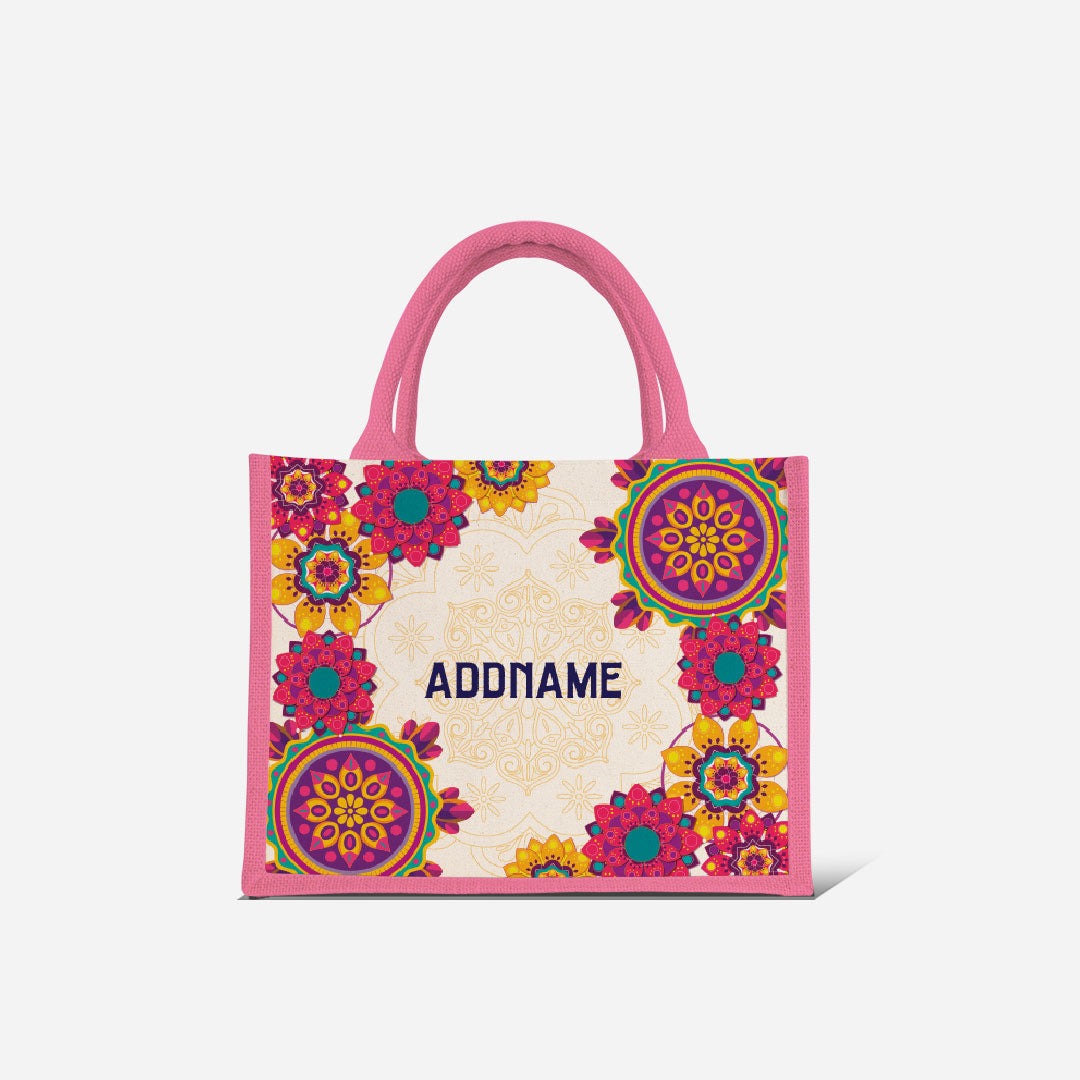 Pookal Series Half Lining Small Jute Bag - Puukom Light Pink
