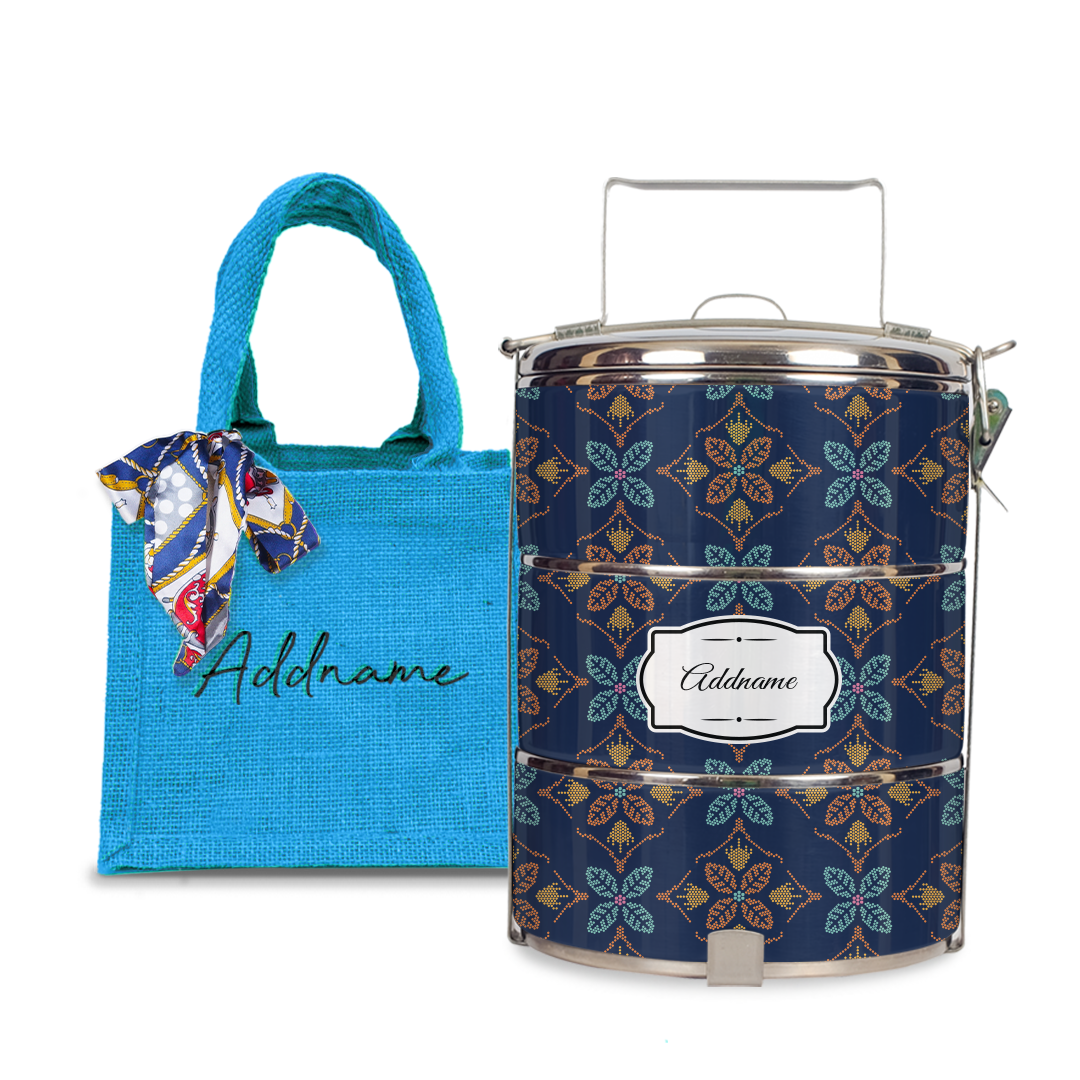 Peranakan Java Traditional Blue Tiffin Carrier