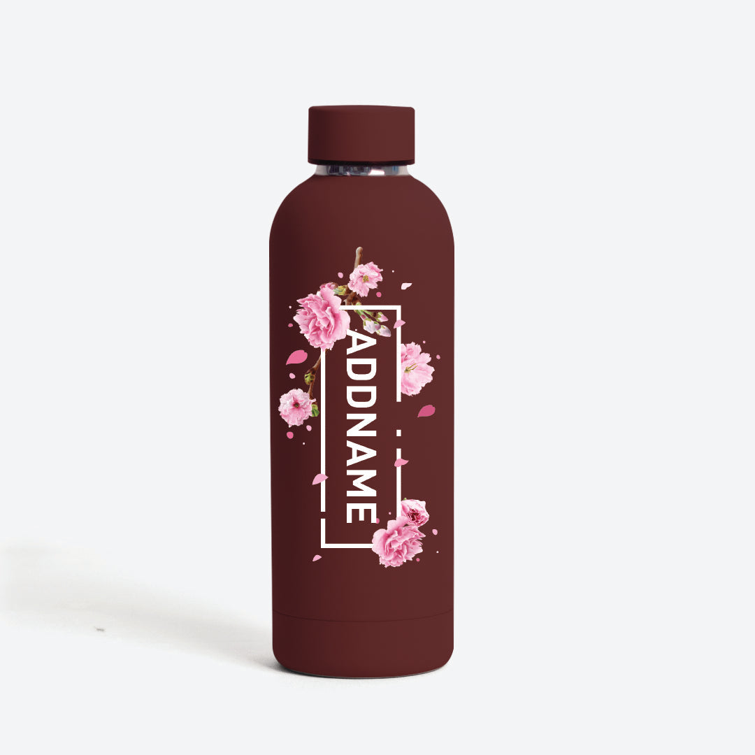 Sakura Series Mizu Thermo Water Bottle - Peony Flower Maroon