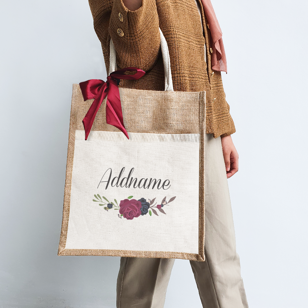 Rose Series Colourful Jute Bag with Front Pocket