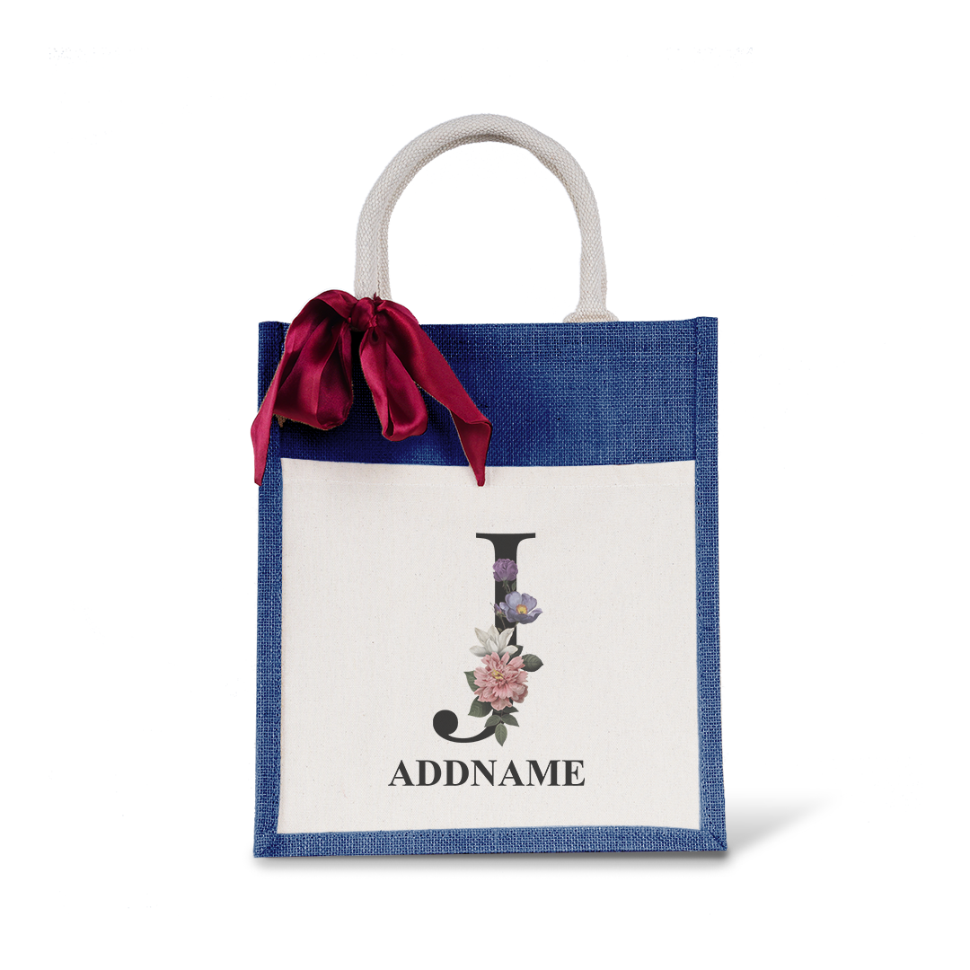 Myra Floral Series Navy Colourful Jute Bag With Front Pocket