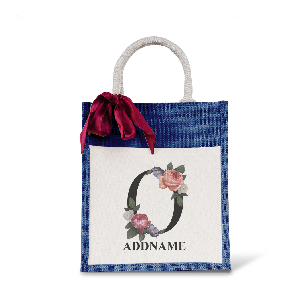 Myra Floral Series Navy Colourful Jute Bag With Front Pocket