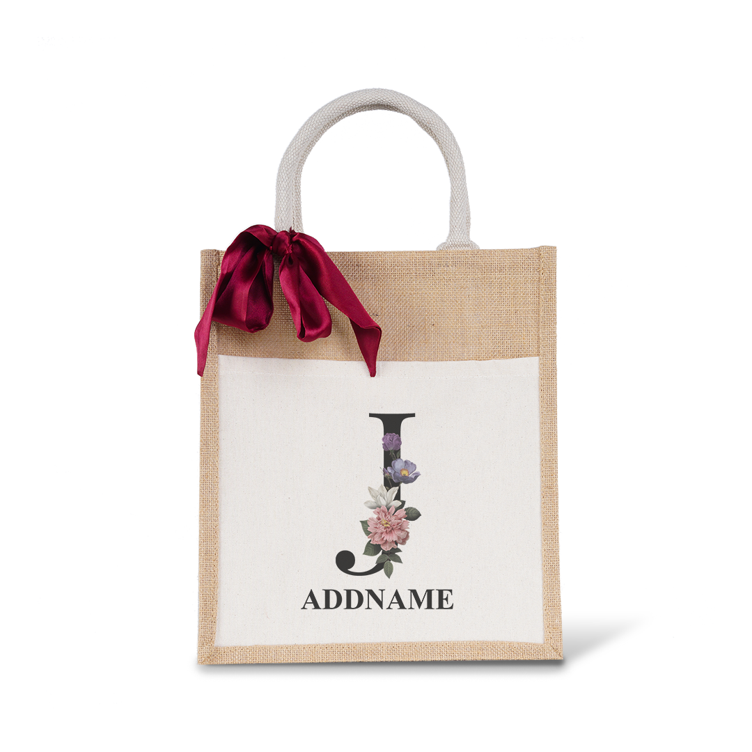 Myra Floral Series Natural Colourful Jute Bag With Front Pocket