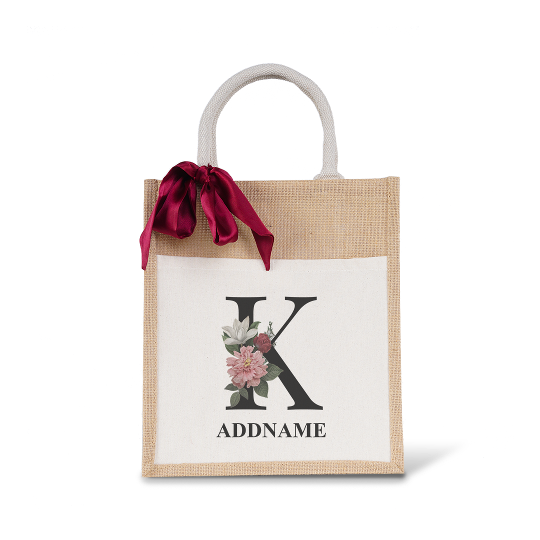 Myra Floral Series Natural Colourful Jute Bag With Front Pocket