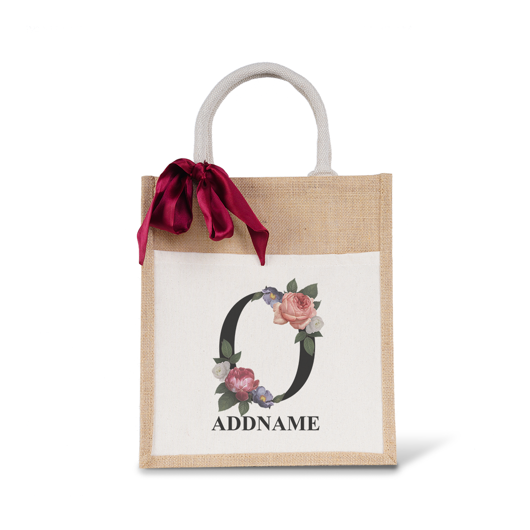 Myra Floral Series Natural Colourful Jute Bag With Front Pocket