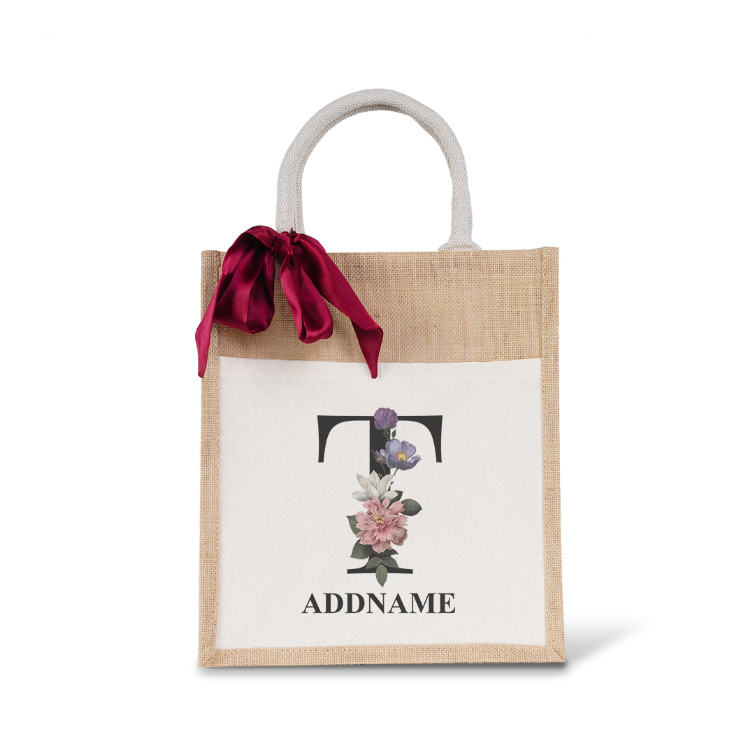 Myra Floral Series Natural Colourful Jute Bag With Front Pocket