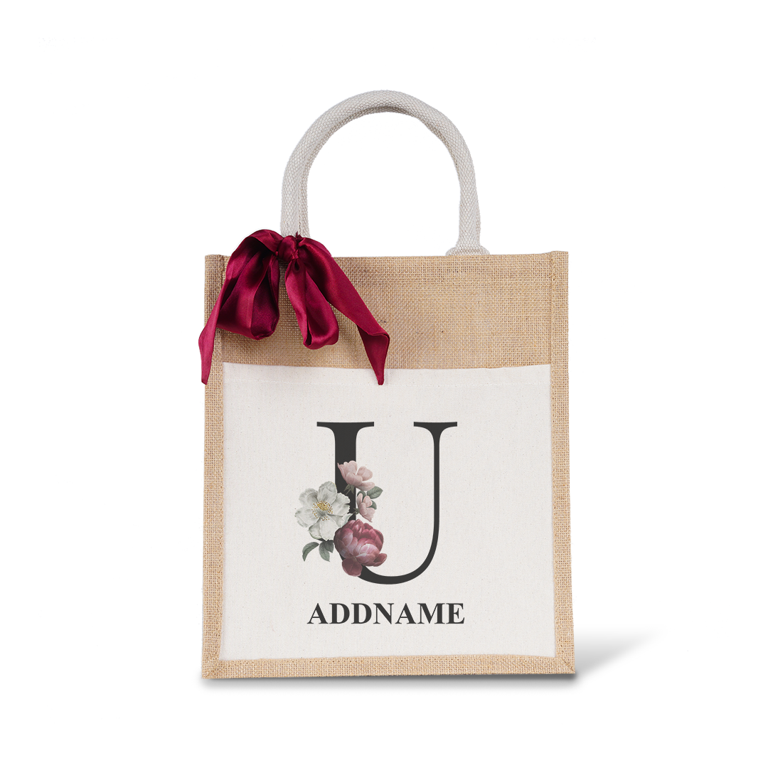 Myra Floral Series Natural Colourful Jute Bag With Front Pocket