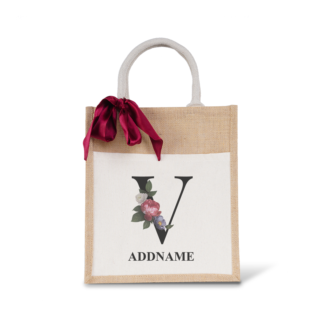 Myra Floral Series Natural Colourful Jute Bag With Front Pocket