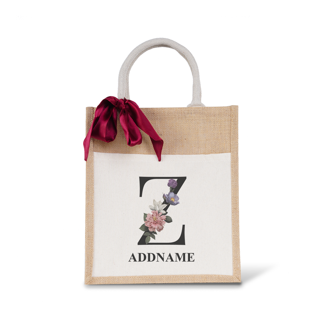 Myra Floral Series Natural Colourful Jute Bag With Front Pocket