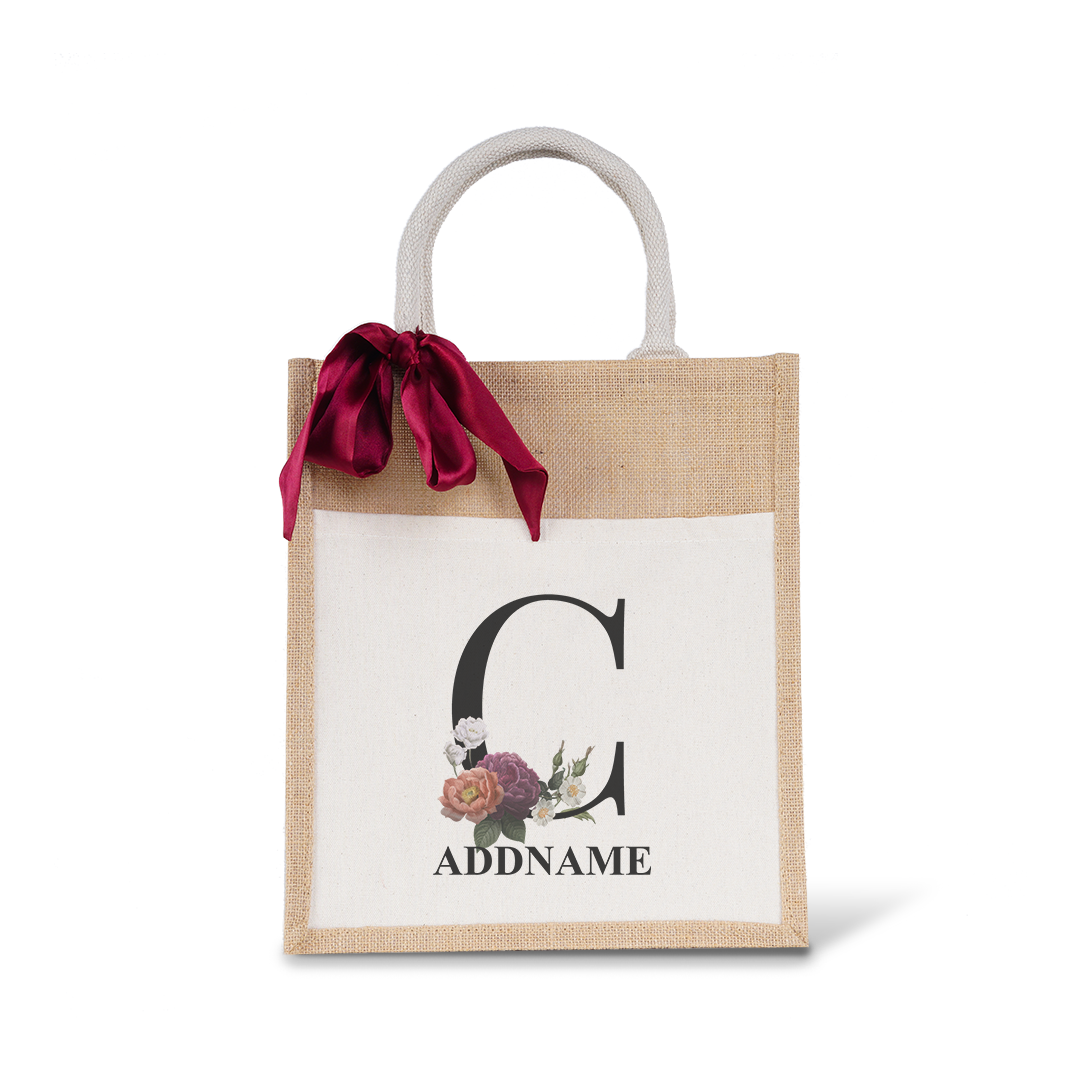 Myra Floral Series Natural Colourful Jute Bag With Front Pocket