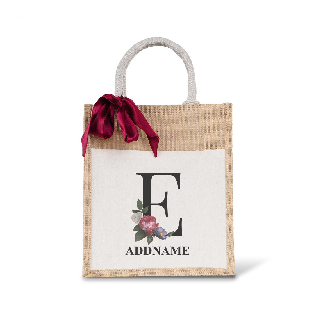 Myra Floral Series Natural Colourful Jute Bag With Front Pocket