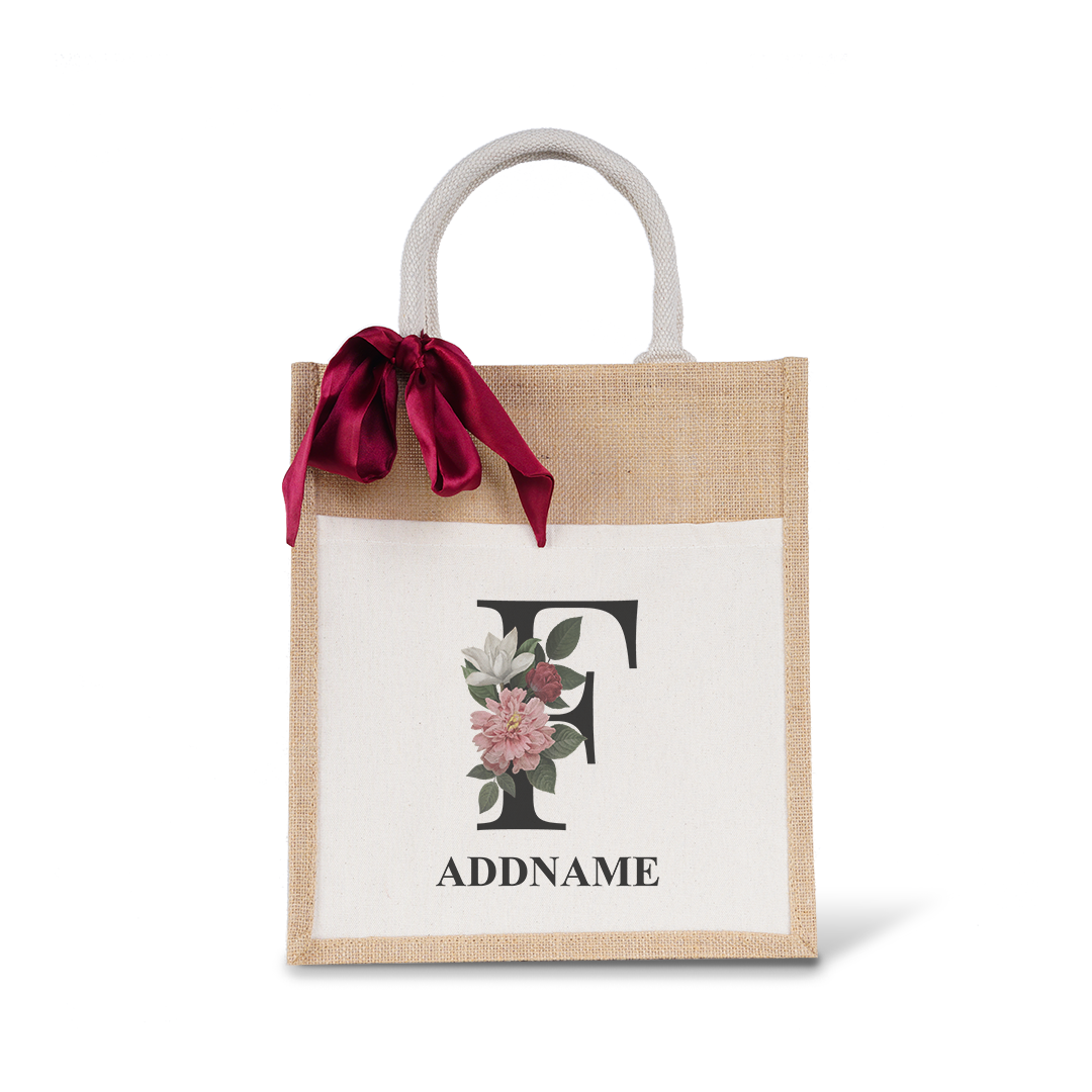 Myra Floral Series Natural Colourful Jute Bag With Front Pocket