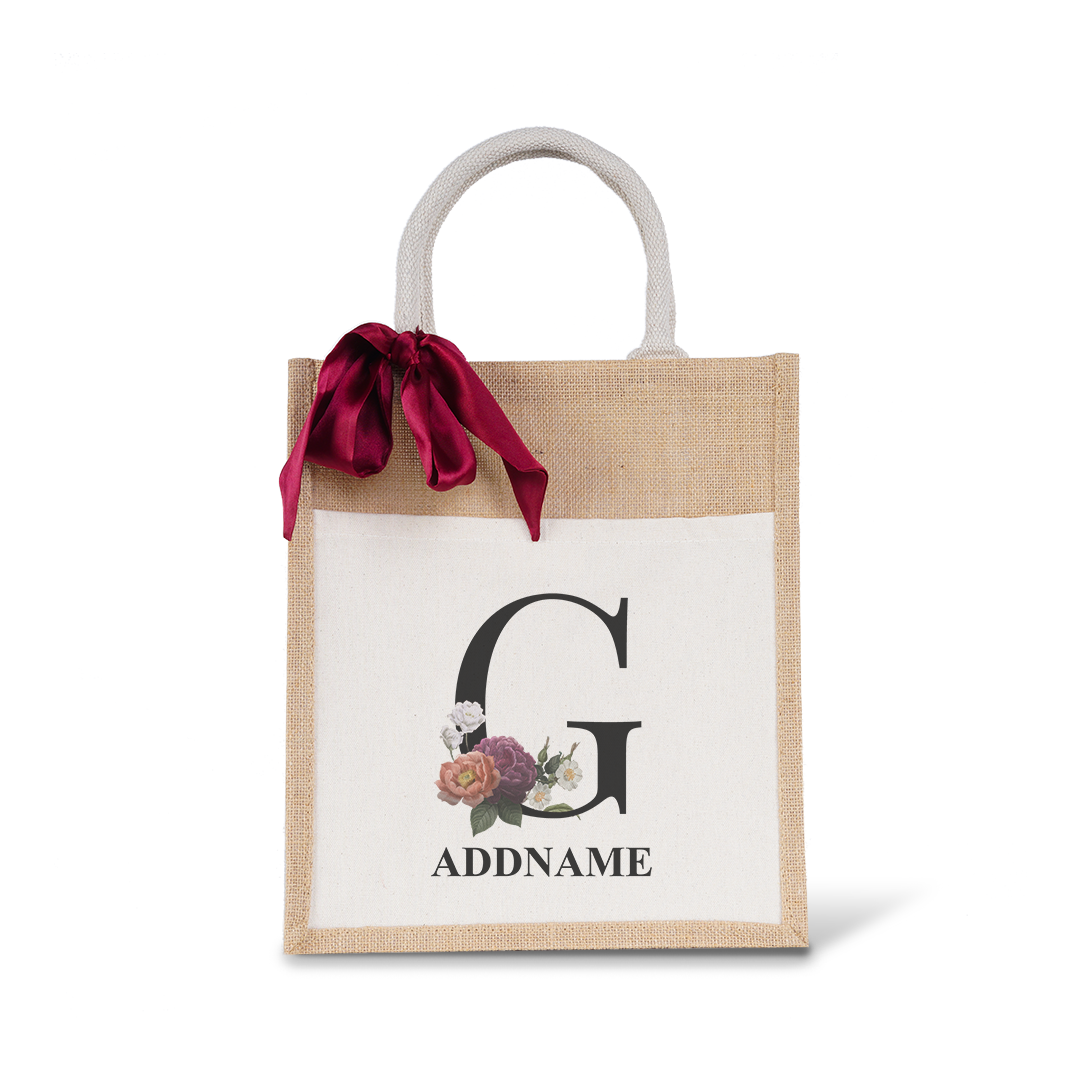 Myra Floral Series Natural Colourful Jute Bag With Front Pocket