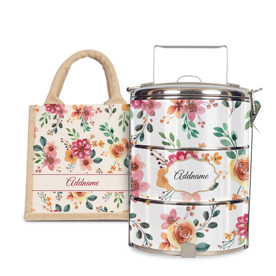 Laura Series - Garnet - Lunch Tote Bag with Three-Tier Tiffin Carrier