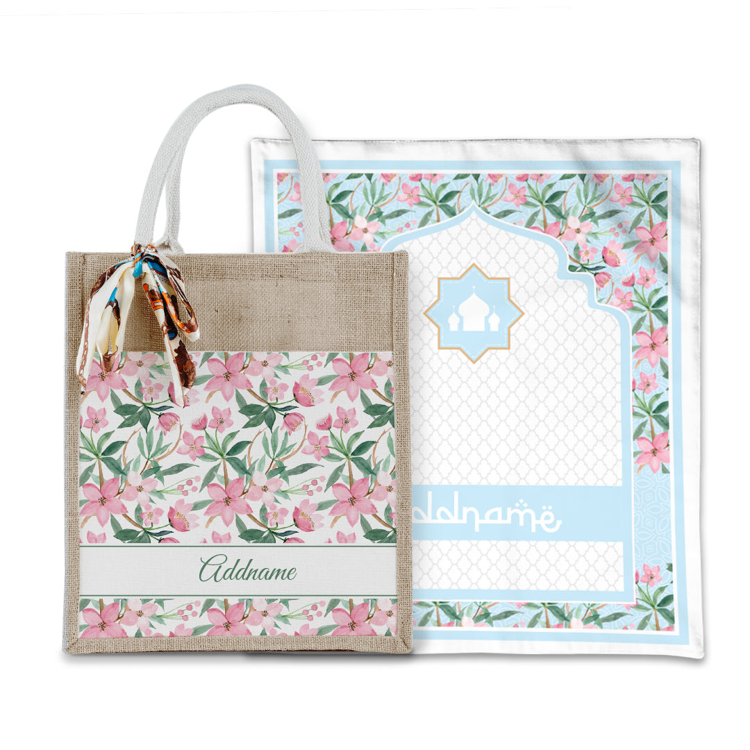 Laura Blossom Sejadah with Matching Colourful Jute Bag