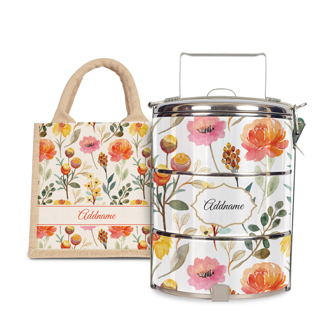 Laura Series - Carnelian - Lunch Tote Bag with Three-Tier Tiffin Carrier