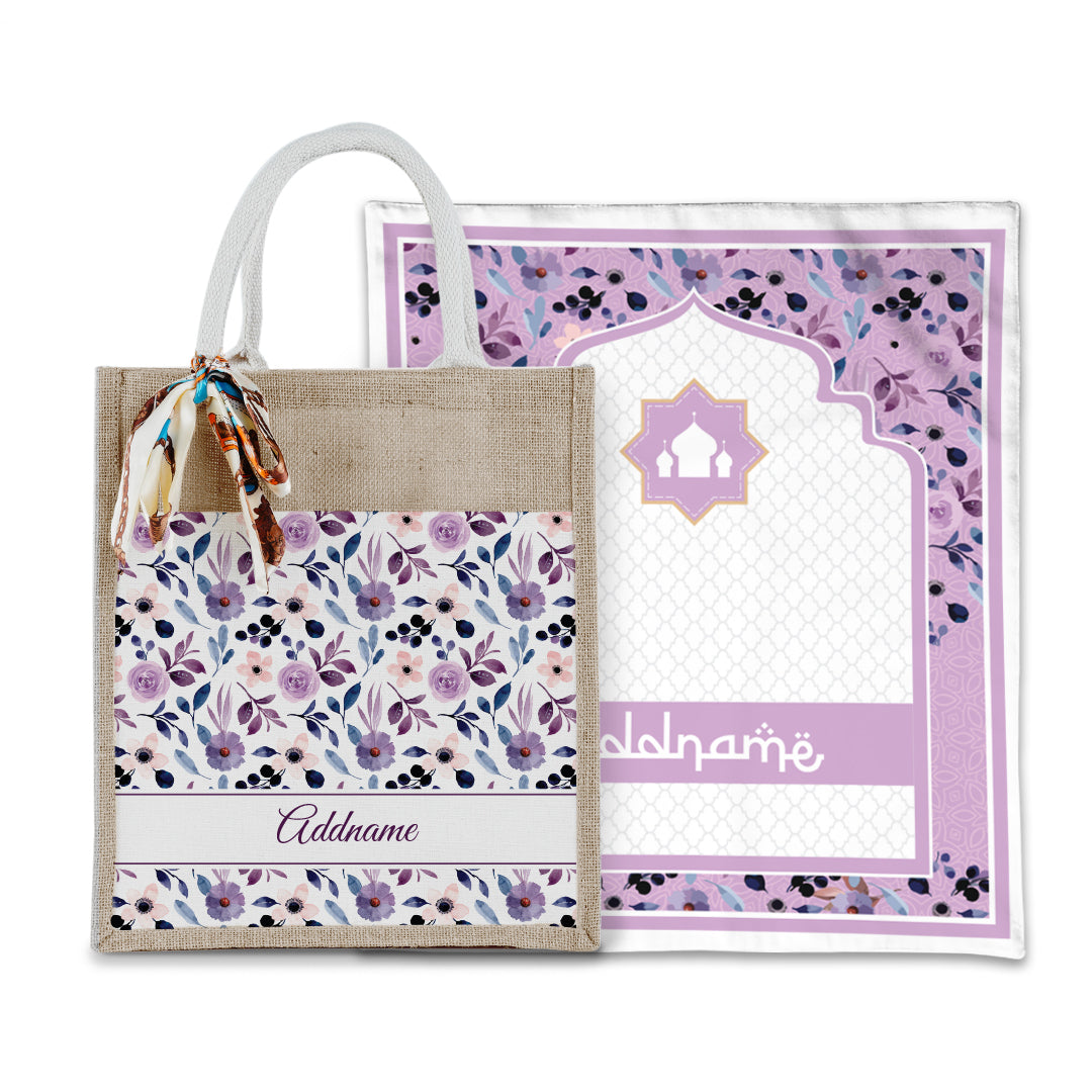 Laura Violet Sejadah with Matching Colourful Jute Bag