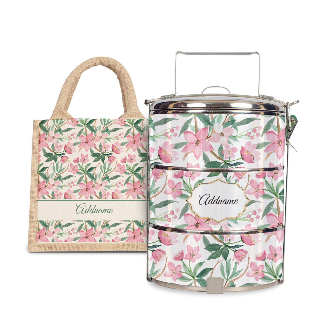 Laura Series - Blossom  - Lunch Tote Bag with Three-Tier Tiffin Carrier