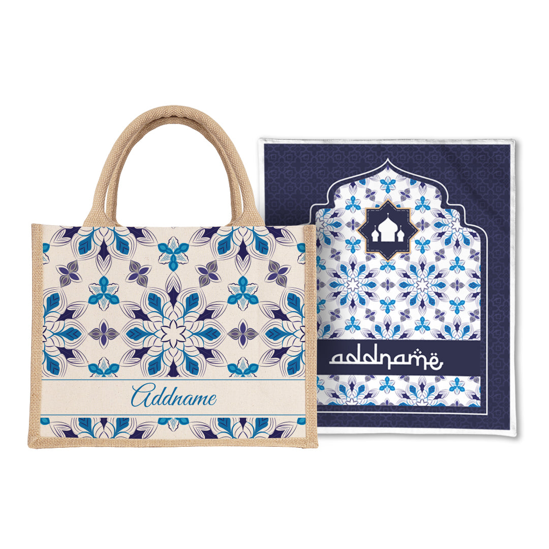 Arabesque Frost  Sejadah Prayer Mat with Half Lining Small Jute Bag Bundle