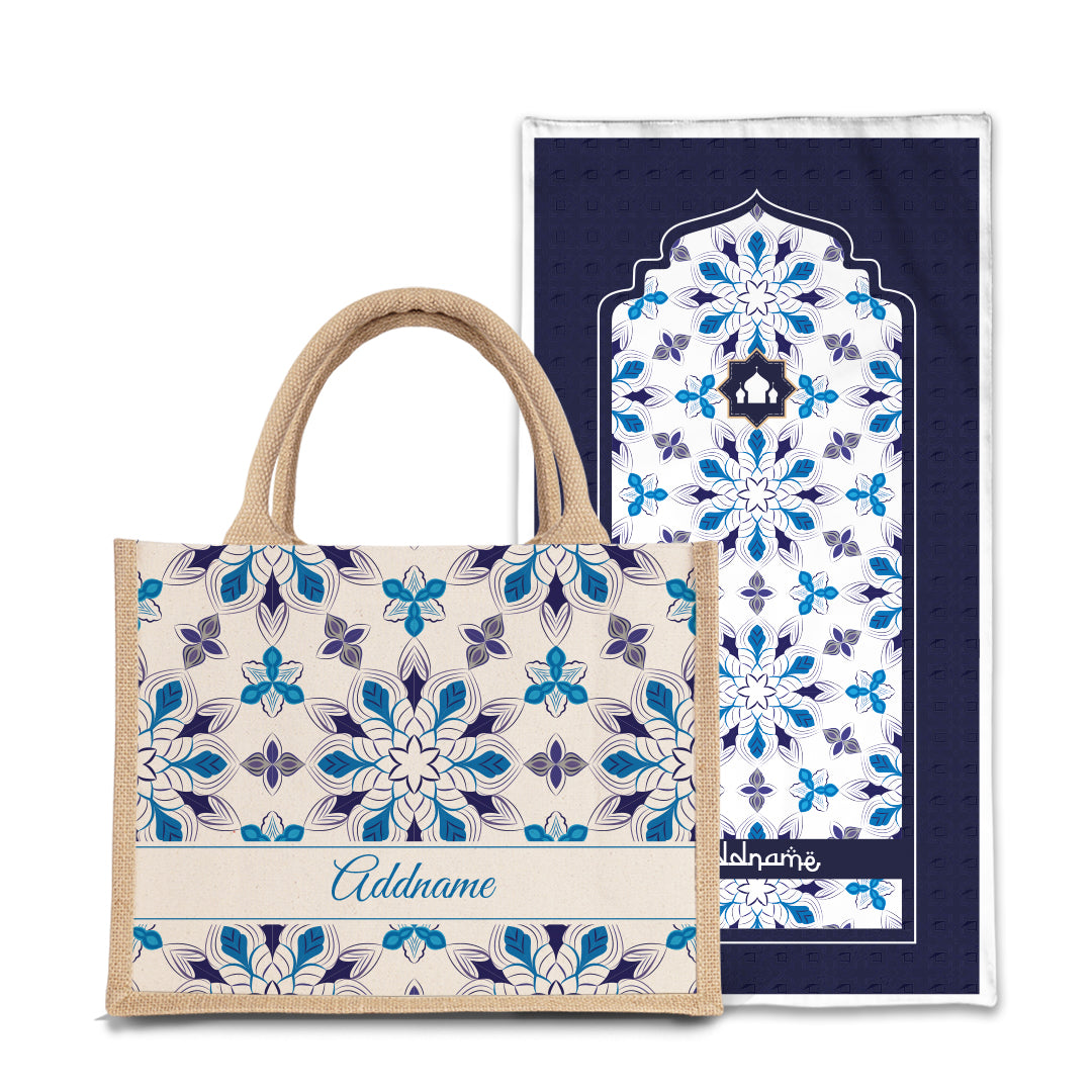 Arabesque Frost  Sejadah Prayer Mat with Half Lining Small Jute Bag Bundle