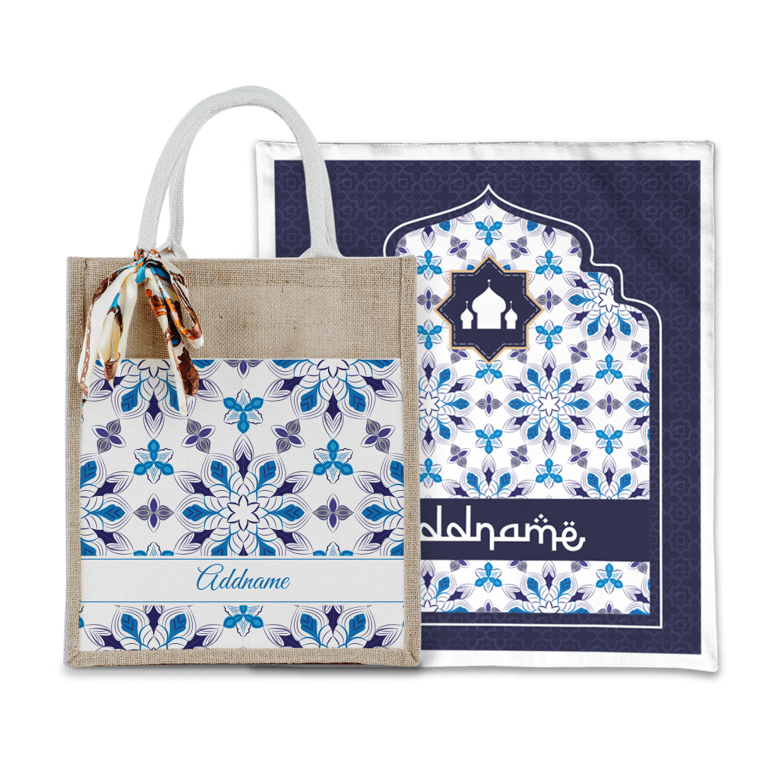 Arabesque Frost Sejadah with Matching Colourful Jute Bag