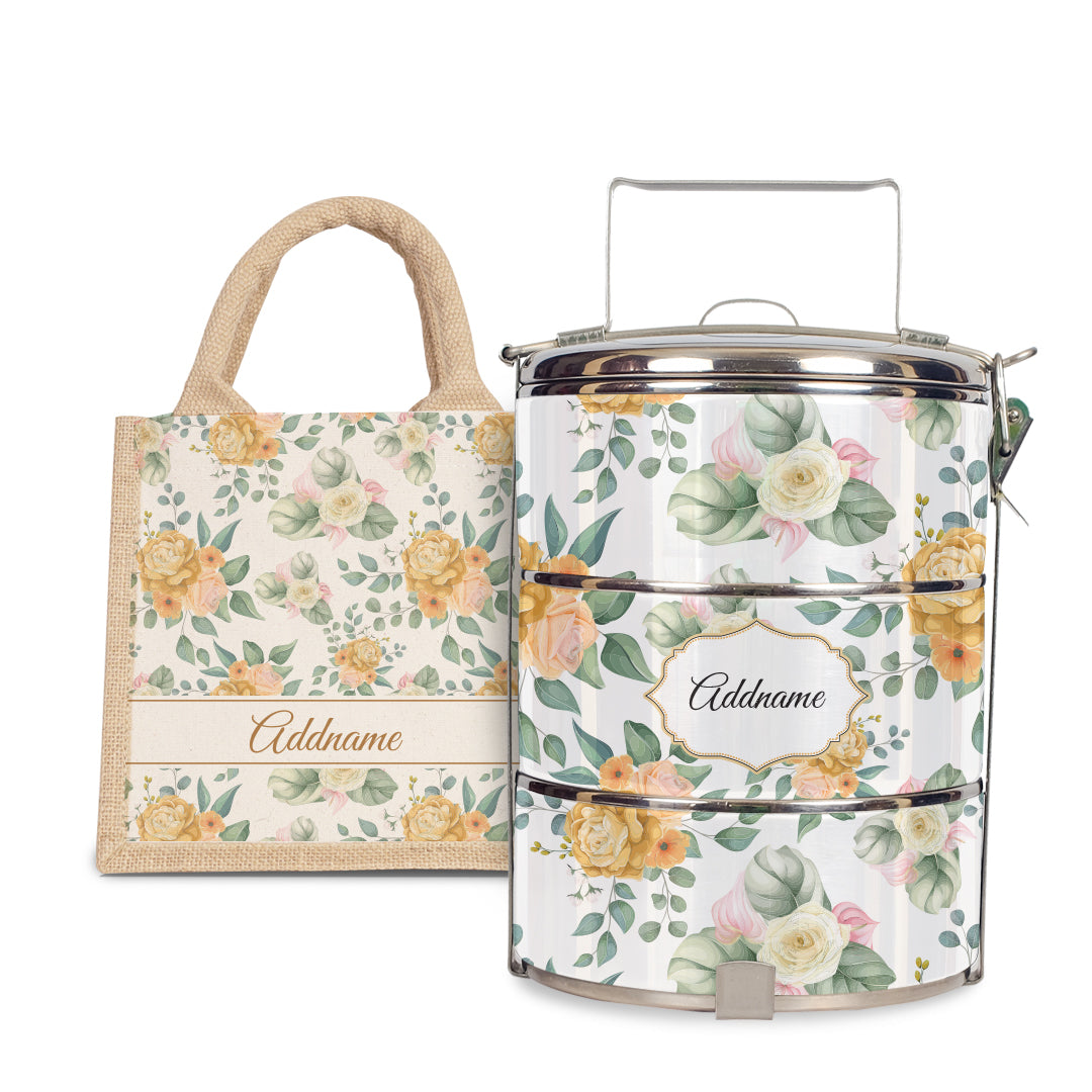 Laura Series - Honey - Lunch Tote Bag with Three-Tier Tiffin Carrier