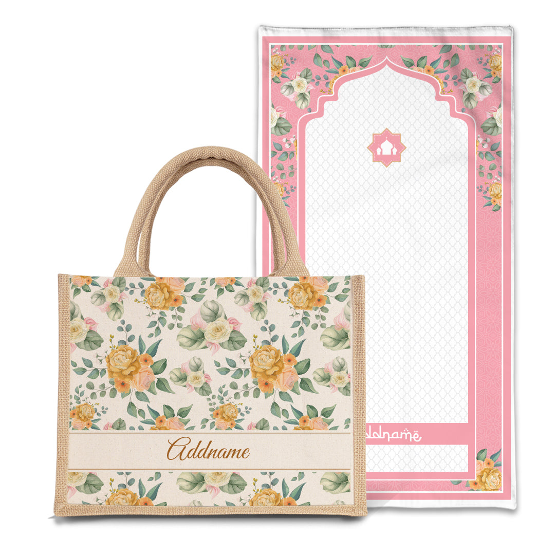 Honey  Sejadah Prayer Mat with Half Lining Small Jute Bag Bundle