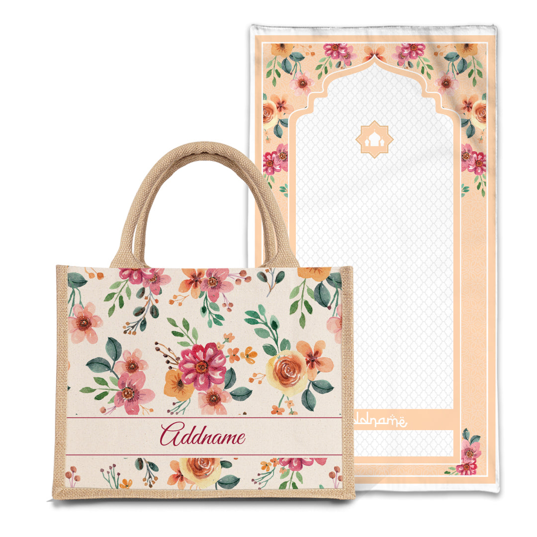 Garnet  Sejadah Prayer Mat with Half Lining Small Jute Bag Bundle