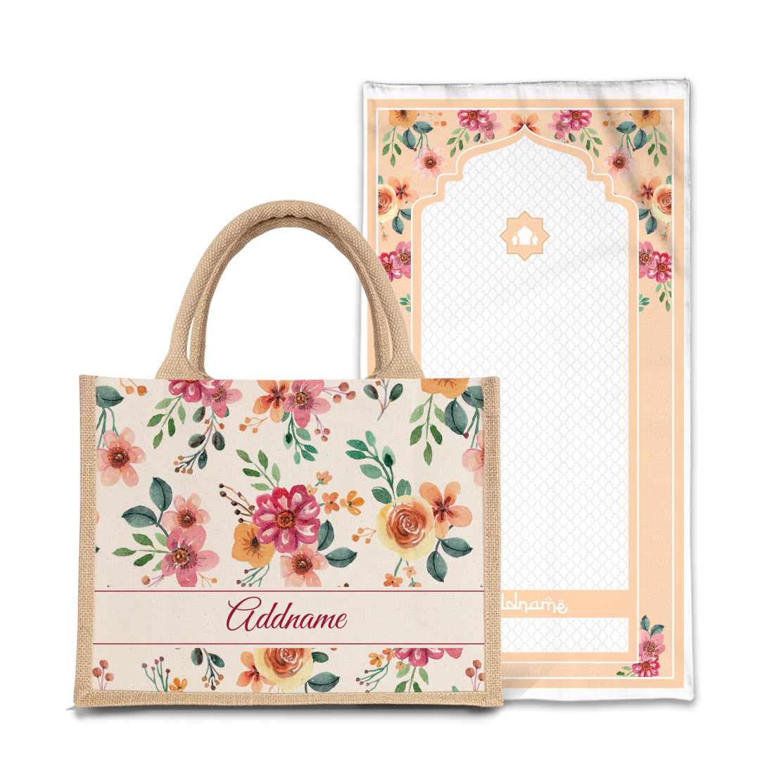 Garnet  Sejadah Prayer Mat with Half Lining Small Jute Bag Bundle