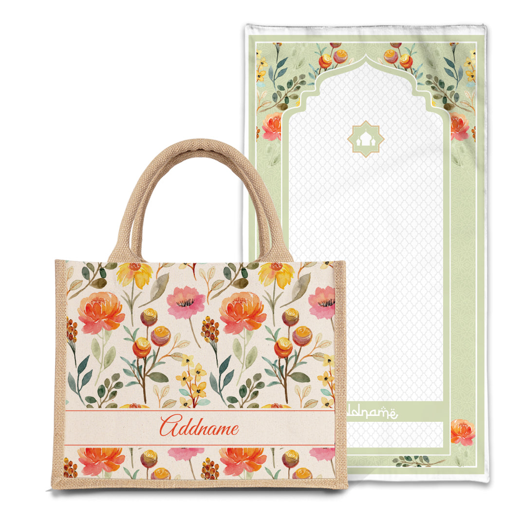 Carnelian  Sejadah Prayer Mat with Half Lining Small Jute Bag Bundle