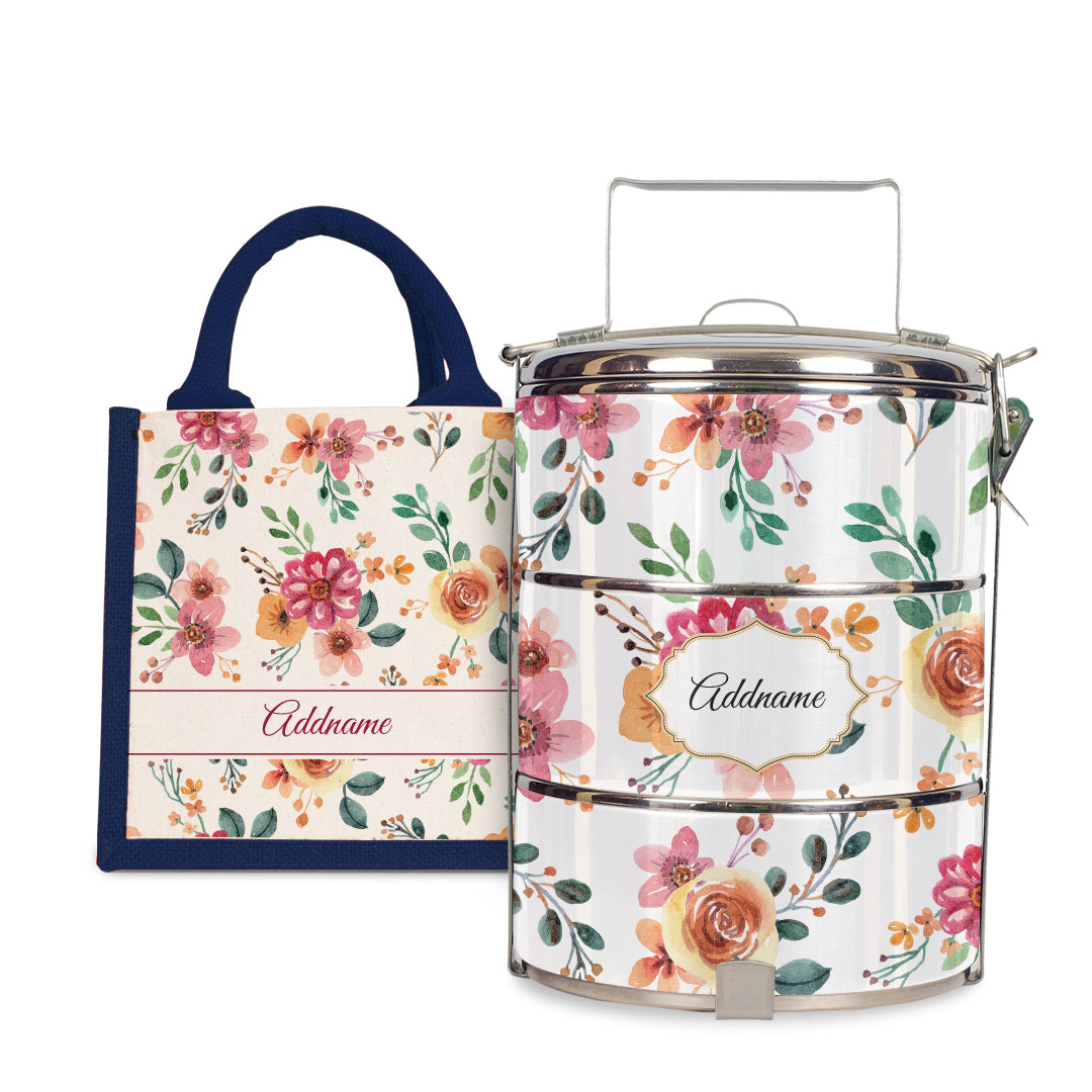 Laura Series - Garnet - Lunch Tote Bag with Three-Tier Tiffin Carrier