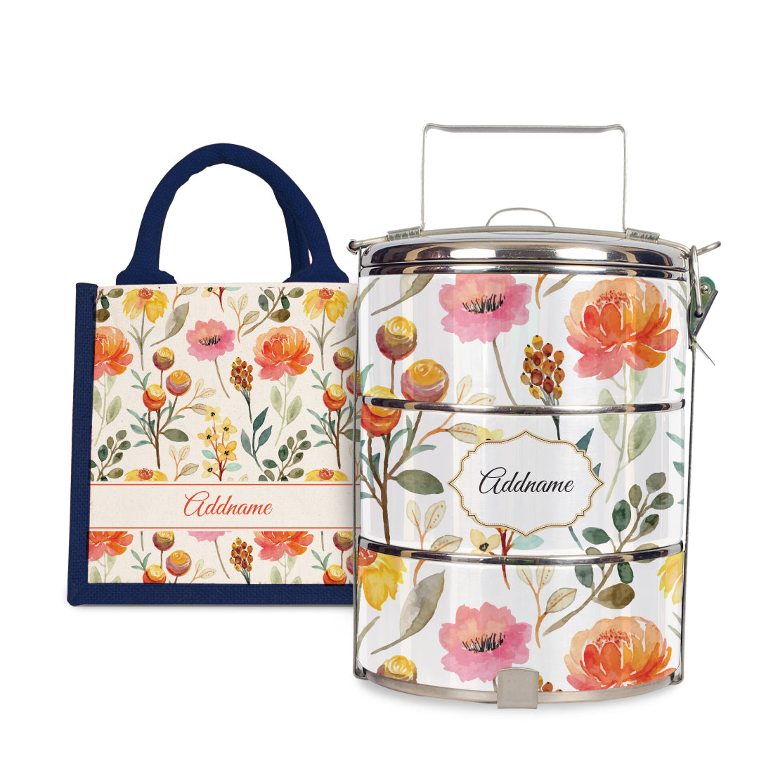 Laura Series - Carnelian - Lunch Tote Bag with Three-Tier Tiffin Carrier