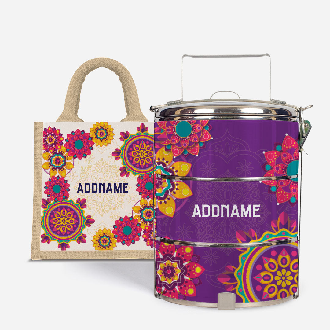 Pookal Series Standard Tiffin with Half Lining Lunch Bag - Puukom Natural