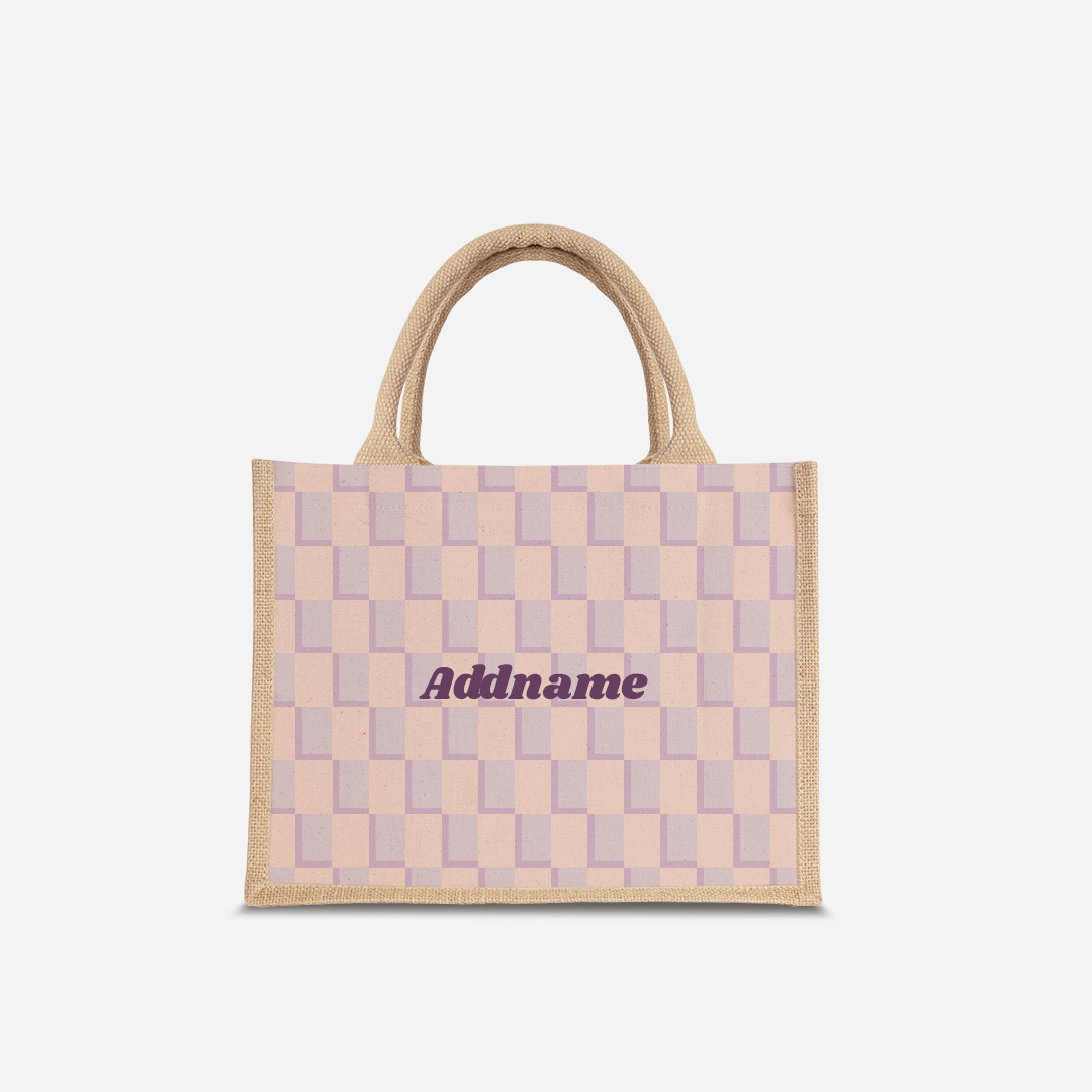 Checkered Series Half Lining Small Jute Bag - Purple Natural