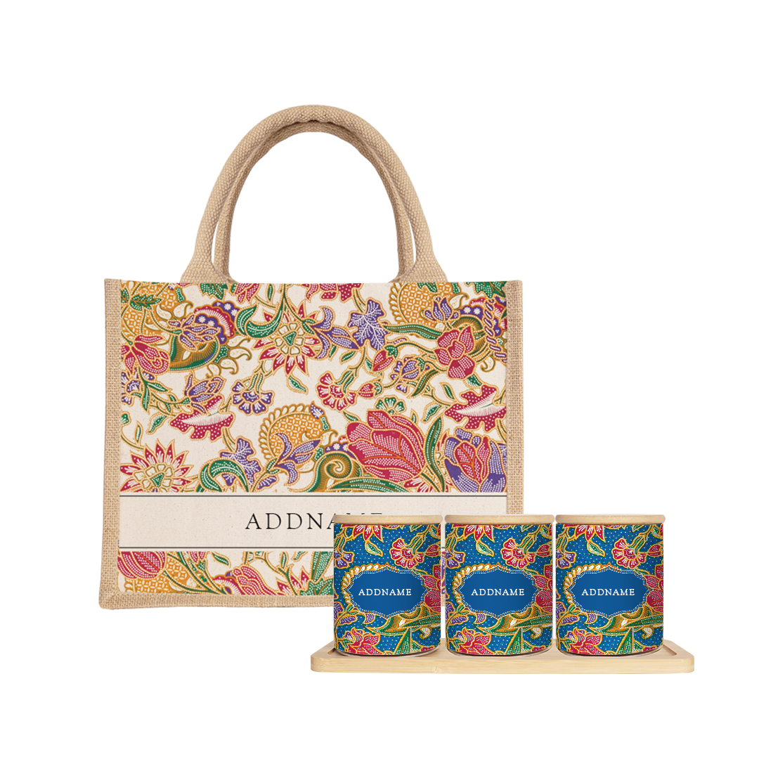 Batik Series - Kuntum Balang Raya Set (3 in 1) with Half Lining Small Jute Bag