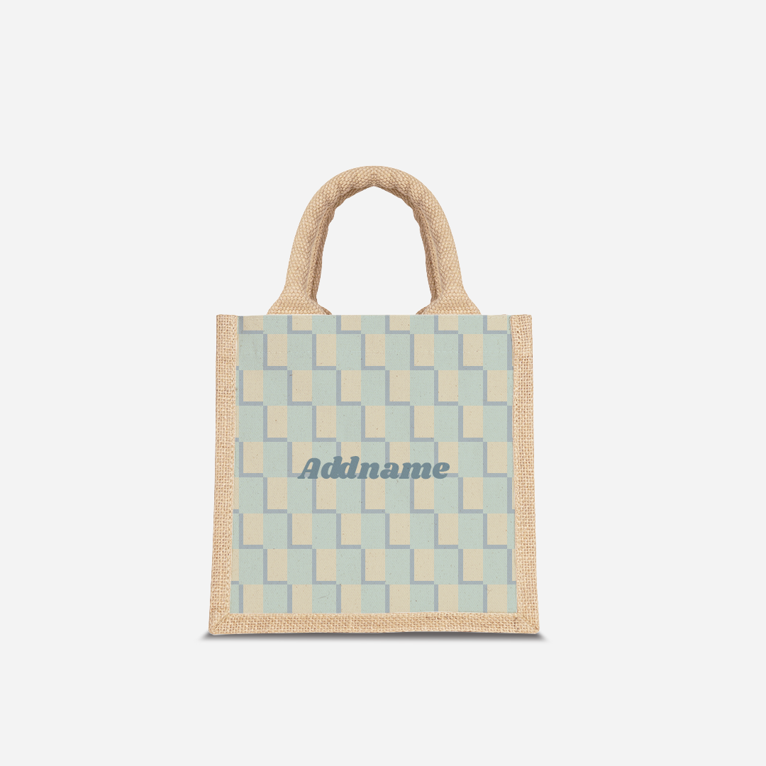 Checkered Series Half Lining Lunch Bag  - Blue Natural