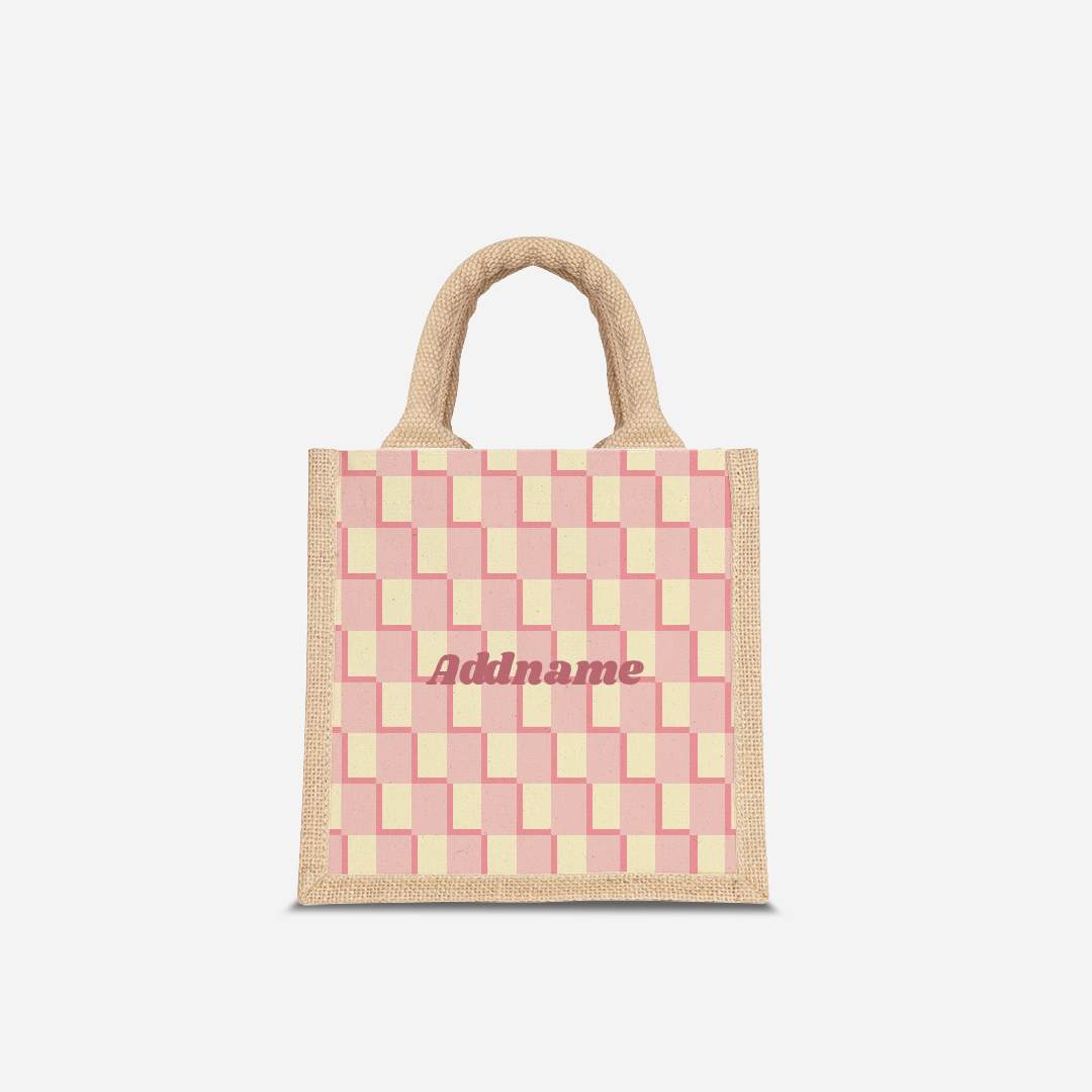 Checkered Series Half Lining Lunch Bag  - Pink Natural