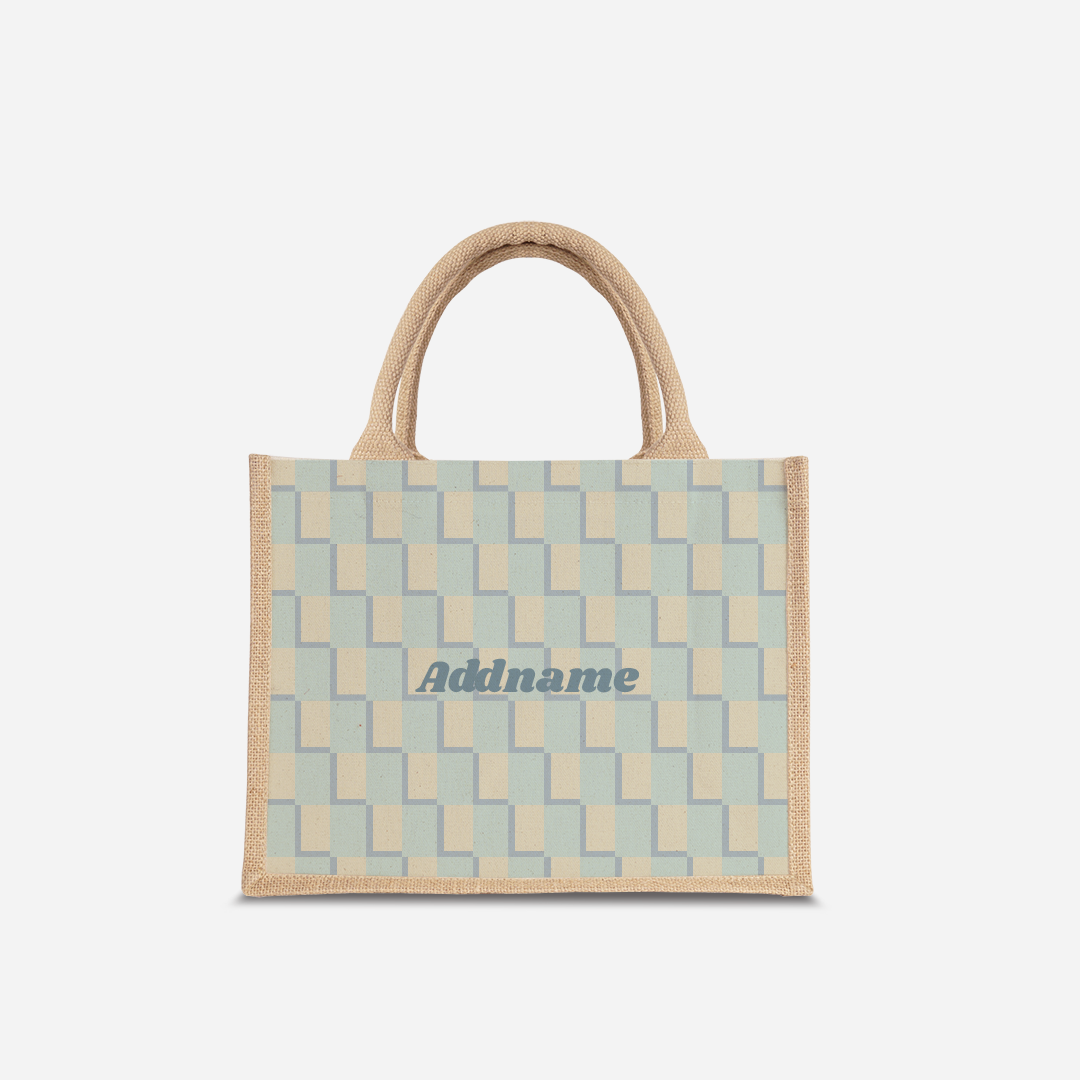 Checkered Series Half Lining Small Jute Bag - Blue Natural