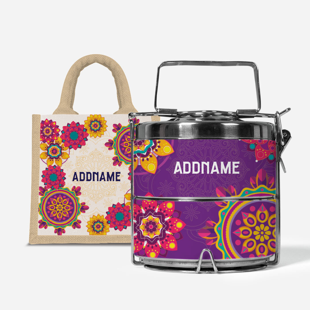Pookal Series Premium Two Tier Tiffin with Half Lining Lunch Bag - Puukom Natural