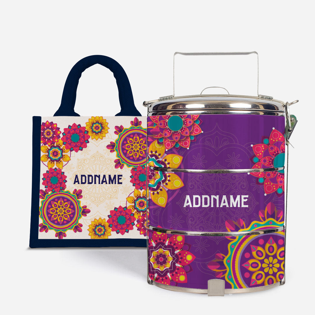 Pookal Series Standard Tiffin with Half Lining Lunch Bag - Puukom Navy