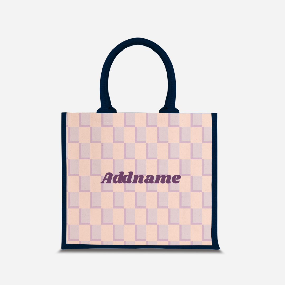 Checkered Series Half Lining Jute Bag - Purple Navy