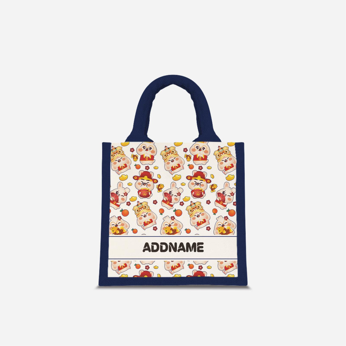 Cny Rabbit Family - Navy Jute Bag