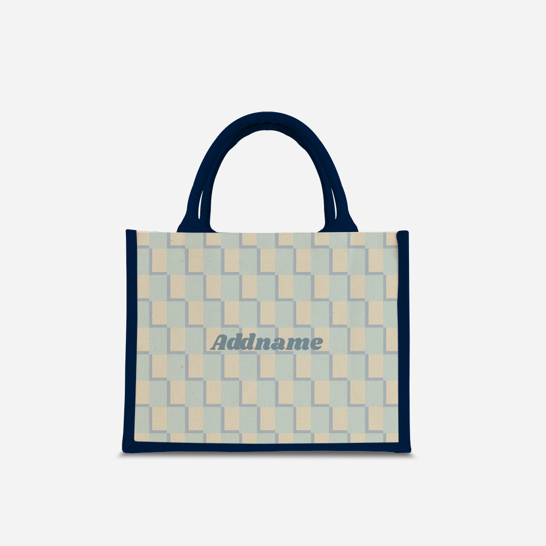 Checkered Series Half Lining Small Jute Bag - Blue Navy