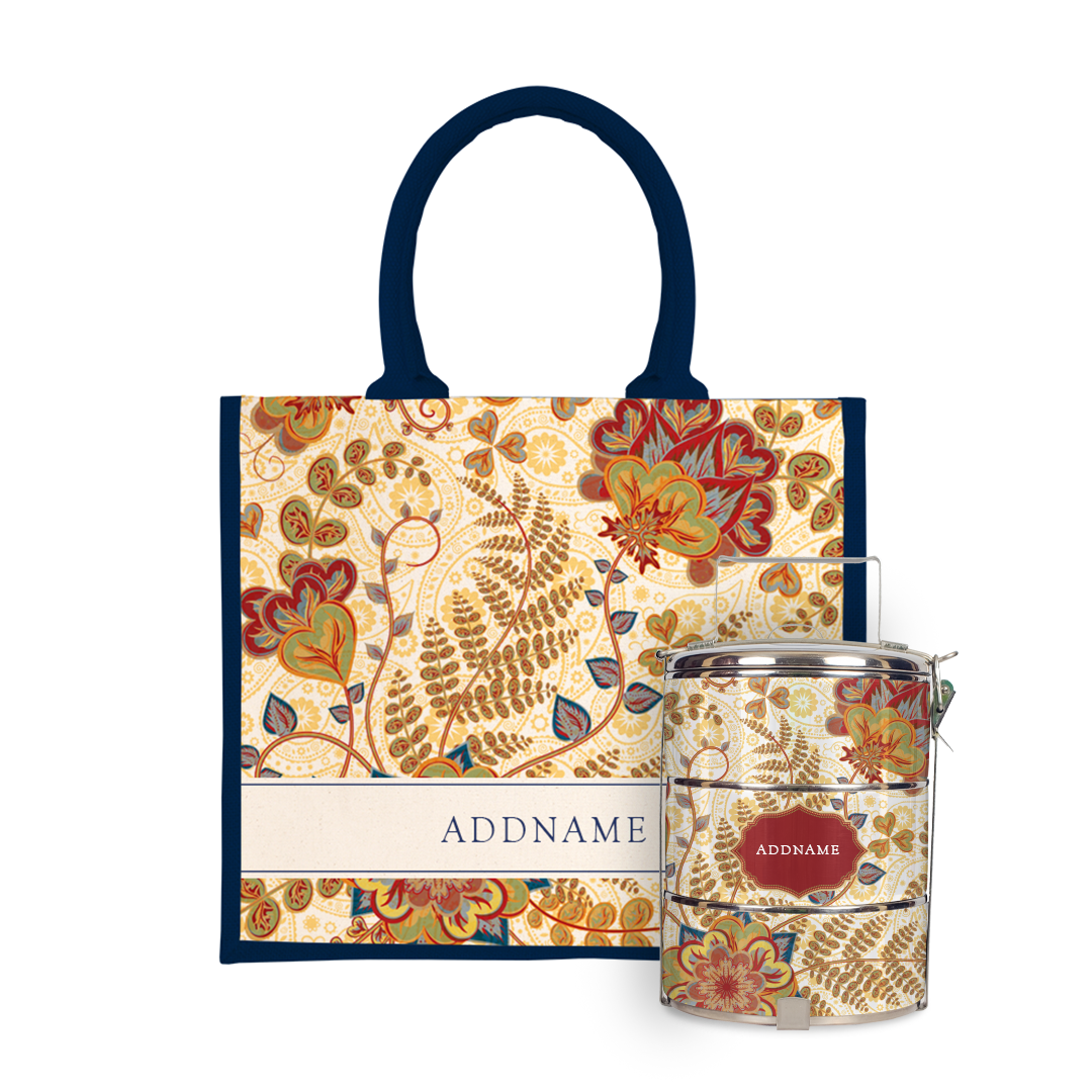 Batik Series - Mawar Tiffin Carrier with Half Lining Jute Bag