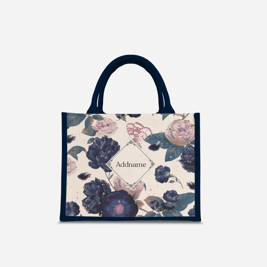 Royal Floral Serene Moonlight - Navy Jute Bag