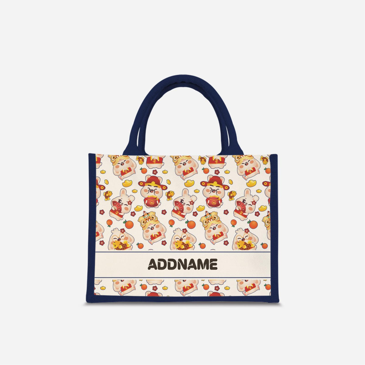 Cny Rabbit Family - Navy Jute Bag